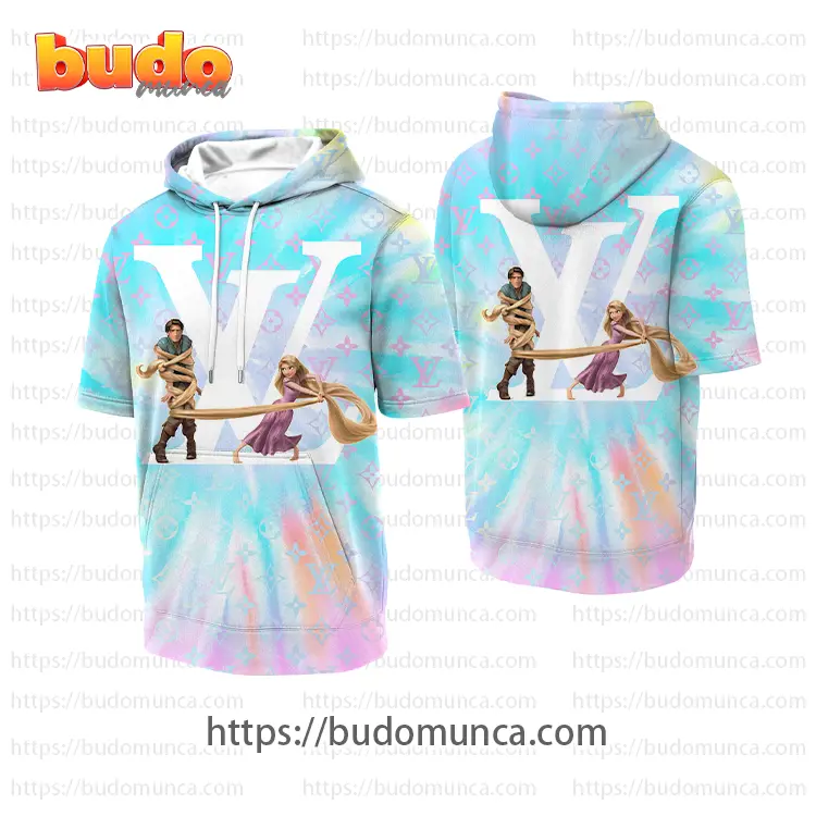 Louisvuitton and rapunzel princess disney couple hooded short sleeve t-shirt gift uninque for kid man women